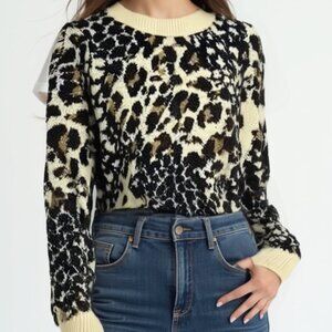 DKNY Women's Leopard Print Sweater - Black and Cream M